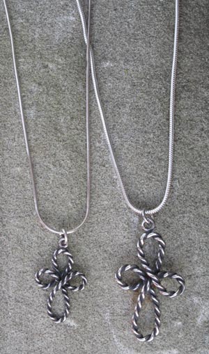 His & Hers Sterling Silver Rope Cross Necklaces