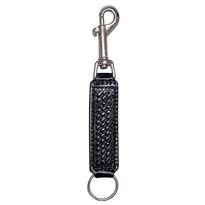 Basketweave Tooled Leather Snap Keychain