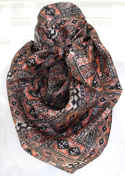 NEW! Boho Peasant Taupe and Salmon Wild Rag 100% Silk Scarf Cowboy Bandana