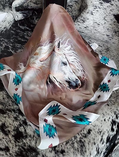 NEW! Baroque Horse Head Wild Rag 100% Silk Scarf Cowboy Bandana