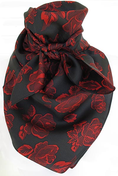 NEW! Vintage Red Roses on Black Wild Rag 100% Silk Scarf Cowboy Bandana