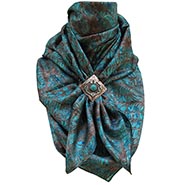 Turquoise Feather Wild Rag 100% Silk Scarf Cowboy Bandana