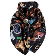 Retro Western on Black Wild Rag 100% Silk Scarf Cowboy Bandana