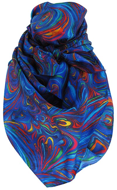 Blue Intense Multi Wild Rag 100% Silk Scarf Cowboy Bandana