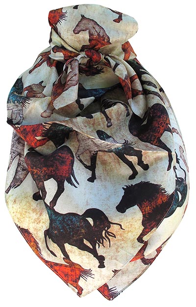 Watercolor Horses Wild Rag 100% Silk Scarf Cowboy Bandana