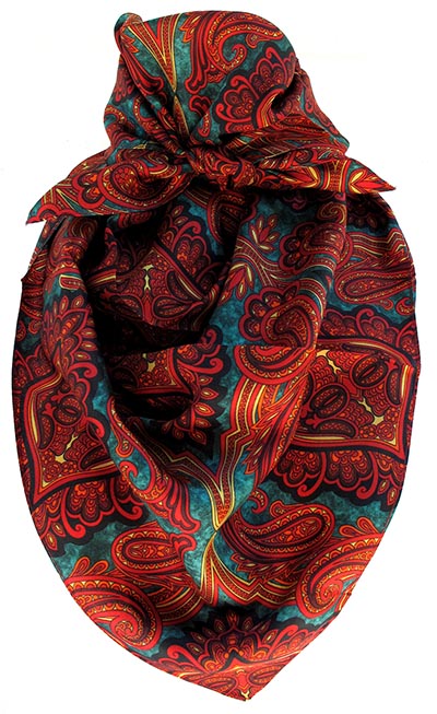 Jewel Tones Paisley Wild Rag 100% Silk Scarf Cowboy Bandana