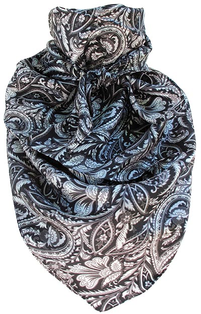 Black and Grey Paisley Wild Rag 100% Silk Scarf Cowboy Bandana