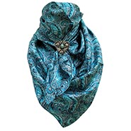 Turquoise Paisley Wild Rag 100% Silk Scarf Cowboy Bandana