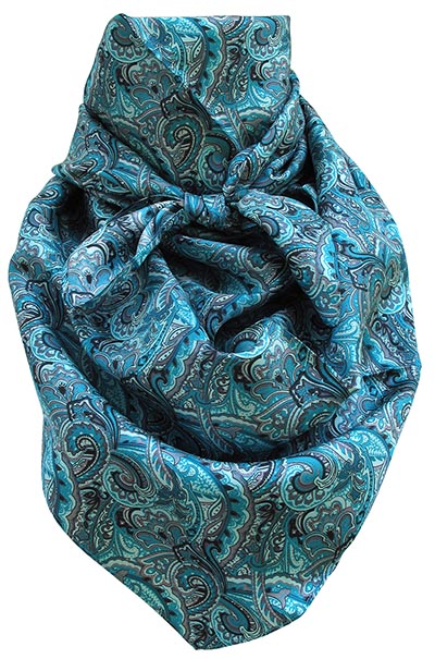 Turquoise Paisley Wild Rag 100% Silk Scarf Cowboy Bandana