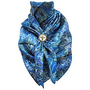 Blue Antique Marbling Wild Rag 100% Silk Scarf Cowboy Bandana