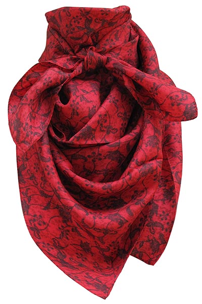 Red with Black Vines Wild Rag 100% Silk Scarf Cowboy Bandana