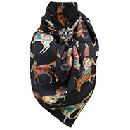 Aztec Horses on Black Wild Rag 100% Silk Scarf Cowboy Bandana