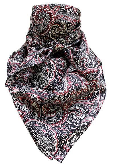 Red White and Black Paisley Wild Rag 100% Silk Scarf Cowboy Bandana