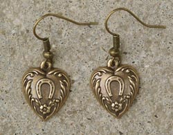 Brass Victorian Heart & Horseshoe Earrings