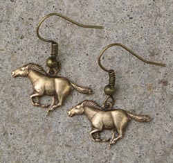 Brass Galloping Horse Earrings