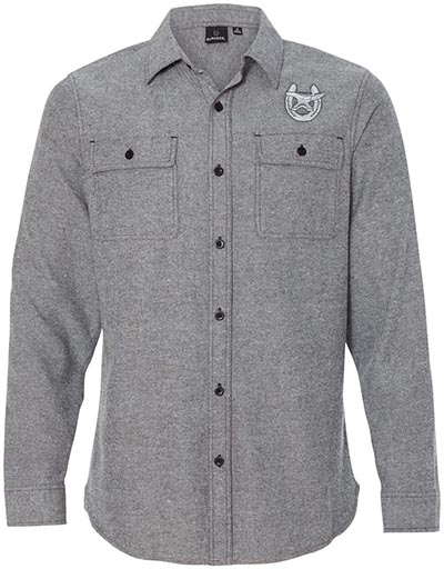 Charcoal Heather Grey Longsleeve Flannel with Shoe & Anvil Embroidery *ONLY ONE AVAILABLE SIZE MEDIUM*