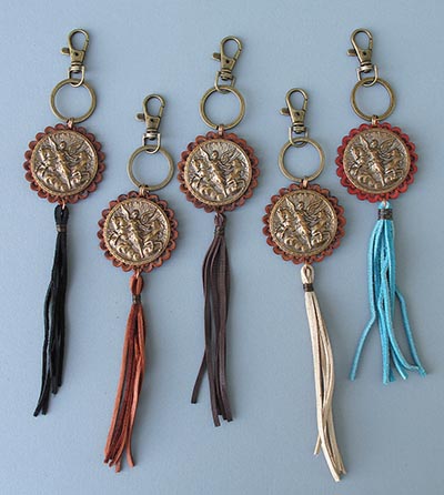 Fringed Leather Epona Medallion Keychain / Purse Jewelry *HALF PRICE*