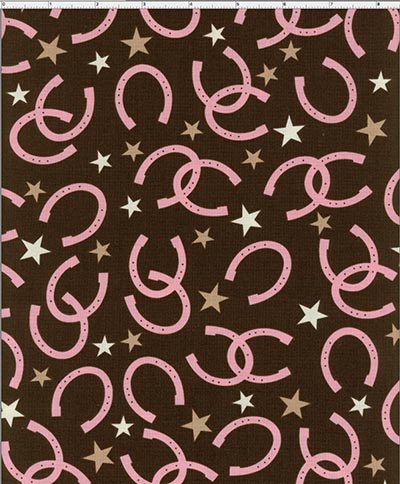 Pink Horseshoes with Chocolate Brown Background Cotton Fabric *HALF YARD LIMITED QTY AVAILABLE*