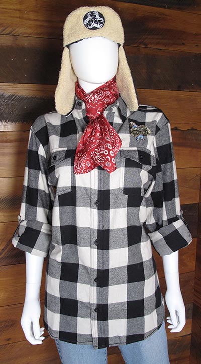 Buffalo Plaid Embroidered Flannel Longsleeve - Ecru/Black *ONLY 1 AVAILABLE - SIZE MED!*