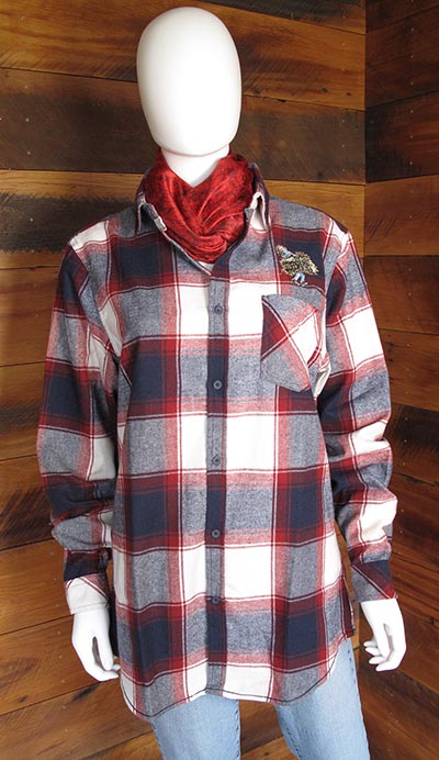 Buffalo Plaid Embroidered Flannel Longsleeve - Maroon/White/Navy *ONLY 1 AVAILABLE - SIZE MED!*