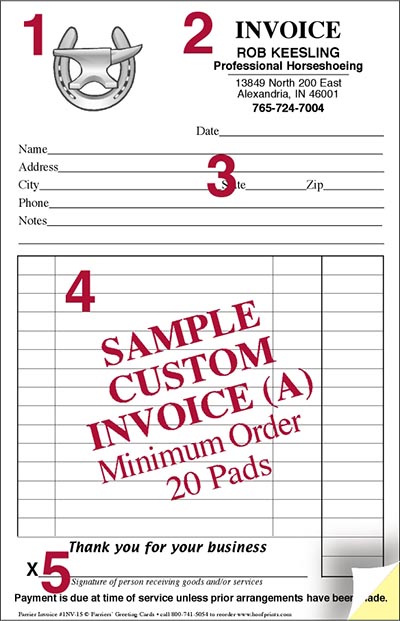 CUSTOM Two-Part Carbonless Farrier Invoice Pads - Shoe & Anvil Design