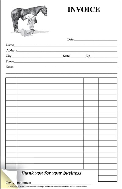 Stock Two-Part Carbonless Farrier Invoice Pad - Modern Farrier design