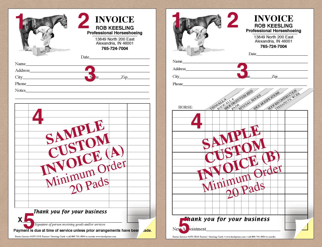 CUSTOM Invoice Pads - Modern Farrier Design-www.hoofprints.com