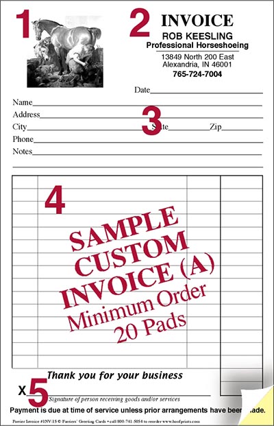 CUSTOM Two-Part Carbonless Farrier Invoices - Landseer Shoeing design