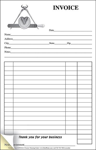 Stock Two-Part Carbonless Farrier Invoice Pad - Trimming Tools Logo