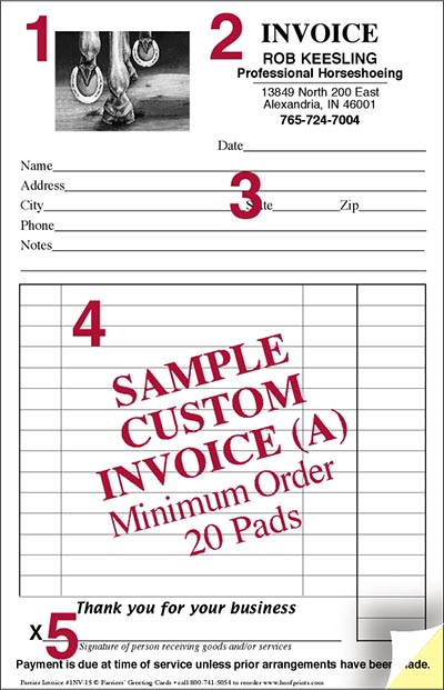 CUSTOM Two-Part Carbonless Farrier Invoice Pads - Shod Hooves design