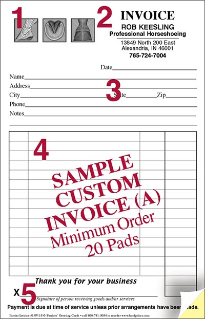 CUSTOM Two-Part Carbonless Invoice Pads - 3 Feet Design