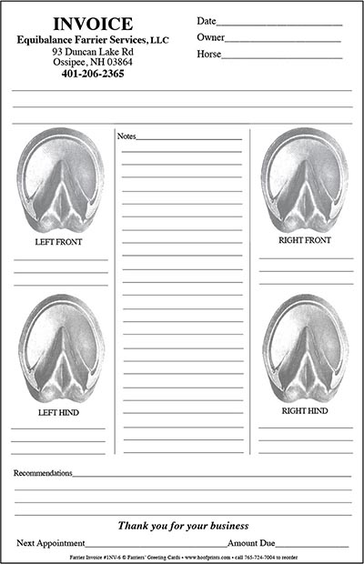 CUSTOM Two-Part Carbonless Farrier Invoice - Hoof Bottom Images for detailed notes