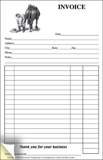 Stock Two-Part Carbonless Invoice Pad - Engraved Farrier design