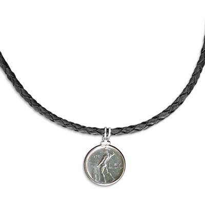 Blacksmith Coin Pendant on Braided Leather Necklace