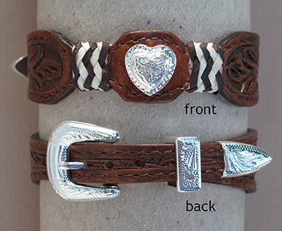 Tooled Leather Heart Bracelet with Fancy Buckle