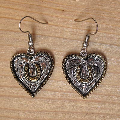 Tooled Heart and Horseshoe Earrings