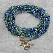 Peacock Colors Beaded Wrap Bracelet / Necklace with Brass Charm *LAST ONE*