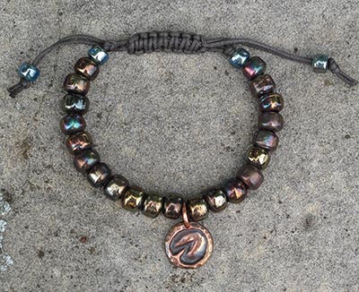 Copper HoofPrint Hand Tied Pony Bead Bracelet