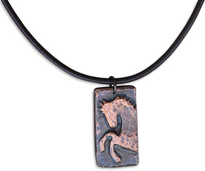 Wild & Free Copper Rearing Horse Necklace on Leather Cord