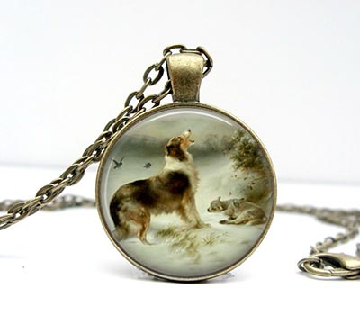 Found Glass Dome Vintage Dog Art Necklace