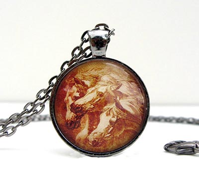 Glass Dome Necklace Vintage Pharaohs Horses Necklace *DISCONTINUED - SOLD OUT*