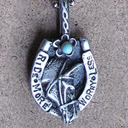 RIDE MORE WORRY LESS Pewter Pendant on Ball Chain