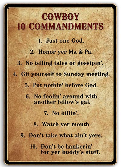 Cowboy 10 Commandments Metal Sign