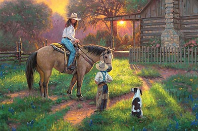 Wranglin' With Mom Lighted Canvas Horsewoman Picture *HALF PRICE ONLY 6 LEFT!*