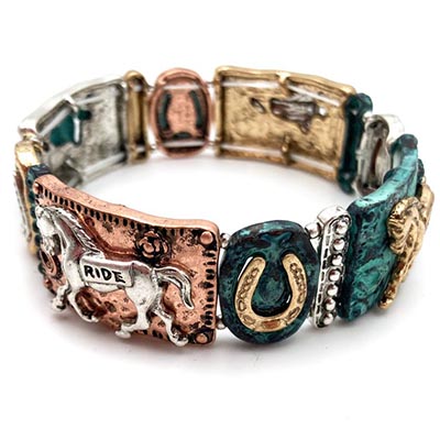 Vintage Horse RIDE Stretch Patina Multi-Metals Bracelet *NEW!*