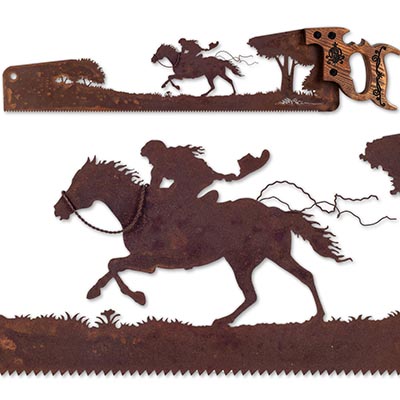 Cowgirl Galloping Horizontal Saw Sculpture