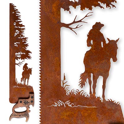 Trail Riding Cowgirl with Tree Vertical Saw Sculpture