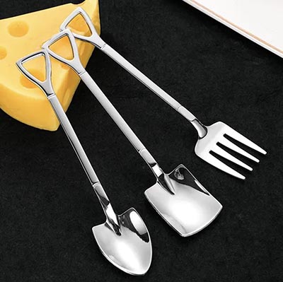 Set of 3 Tiny Manure Fork and Shovel Stainless Steel Serving Utensils