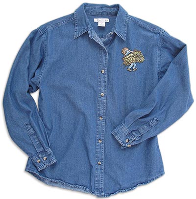 Ladies Longsleeve Denim Shirt with Barn Girl Embroidery