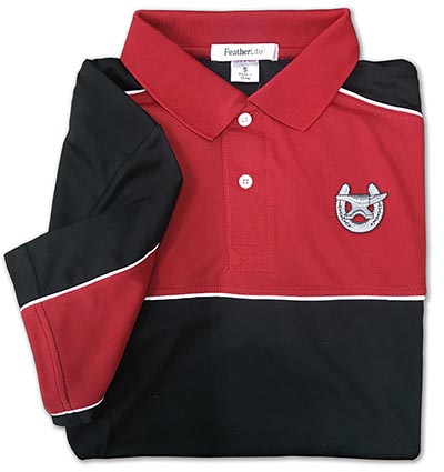 Shoe and Anvil Embroidered Black and Red Moisture-Free Mesh Golf Shirt *NEW!*